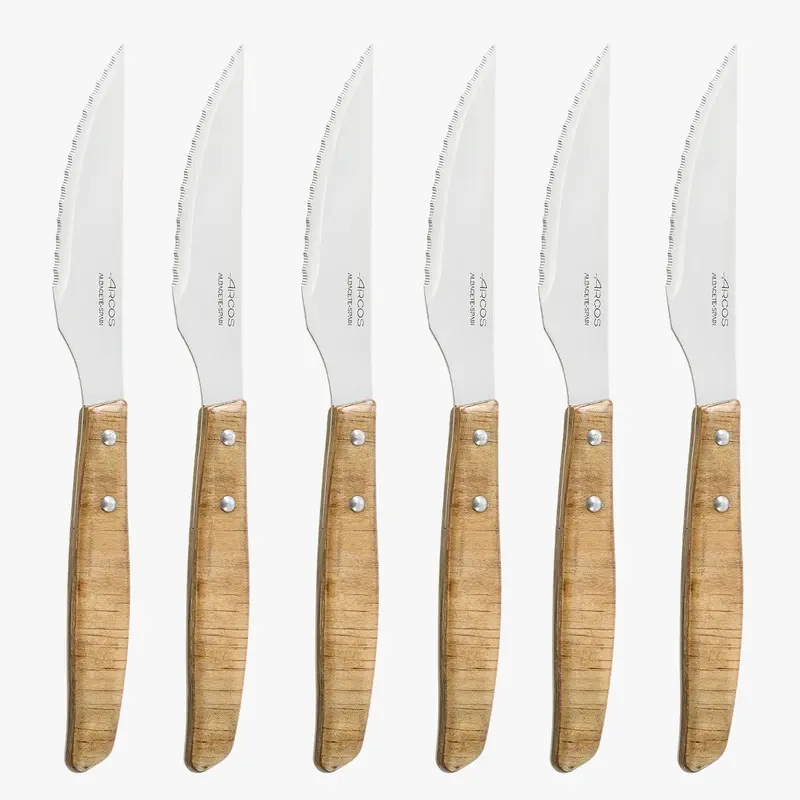 Set 6 pzas. - Cuchillo Chuletero Madera de Chopo Comprimida