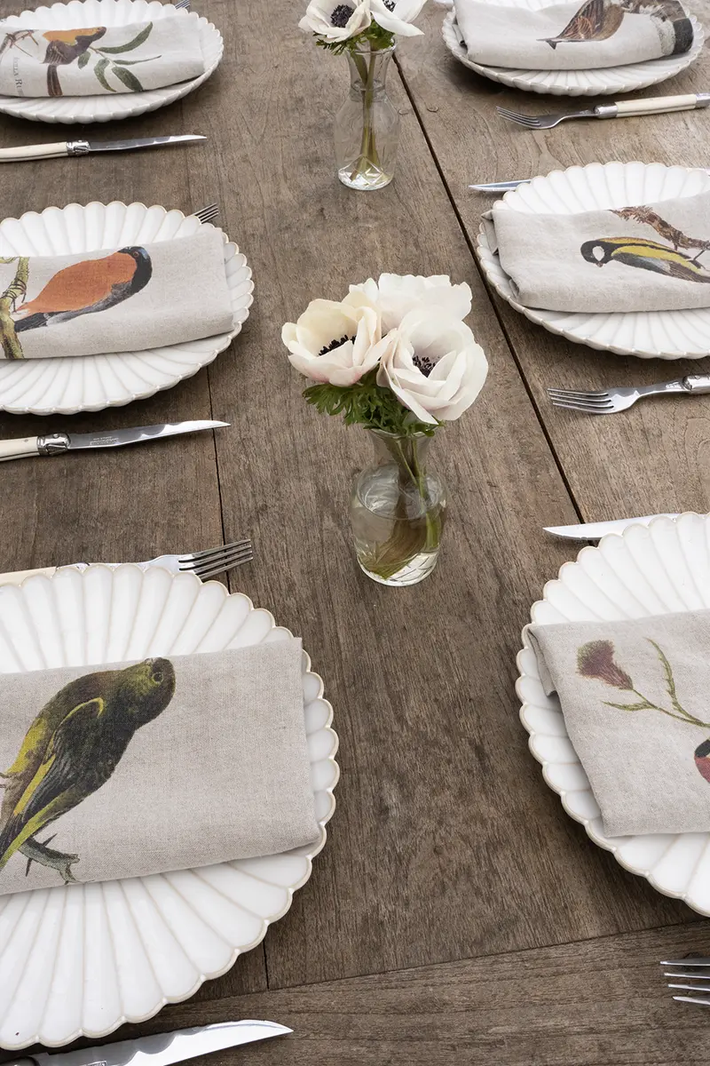 Set 6 Servilletas De Lino Con Diseño De Aves