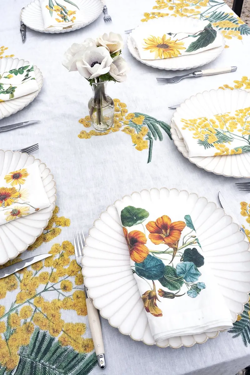 Set 6 Servilletas De Lino Con Diseño De Flores Amarillas