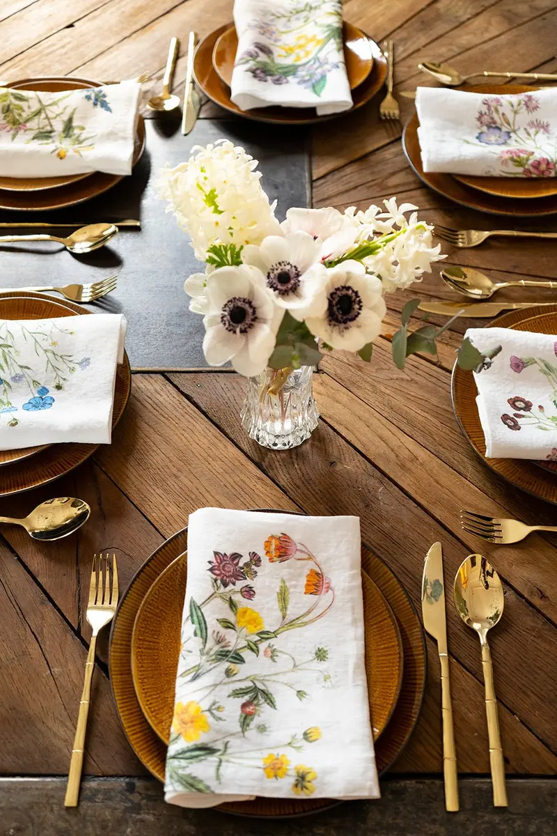Set 6 Servilletas De Lino Con Diseño De Flores Silvestres