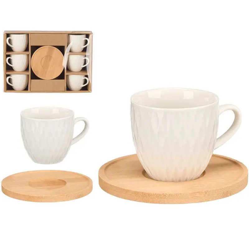 SET 6 TAZAS PLATOS BAMBU CAFE ROMBOS