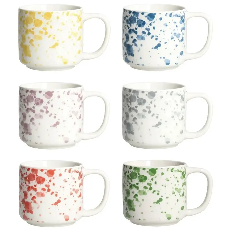 SET 6 TAZAS PUNTOS MULTICOLOR 380 CC