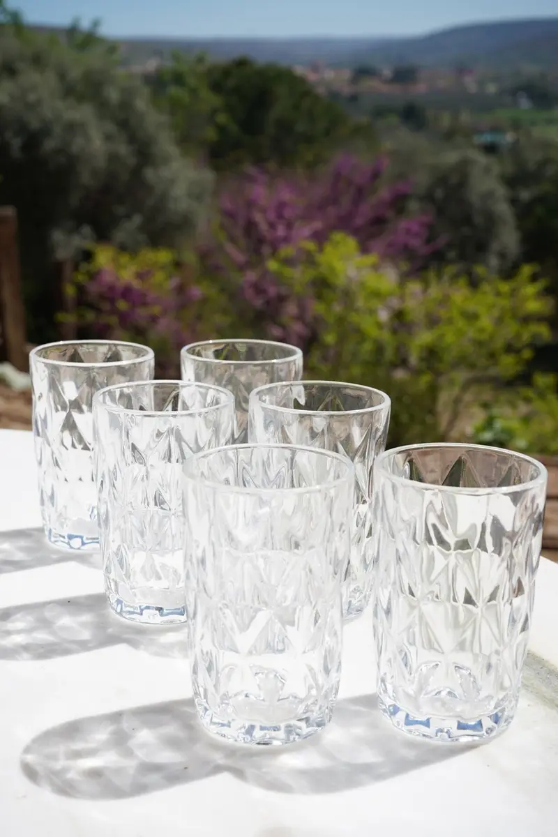Set 6 Vasos Altos Cristal Transparente Rombos