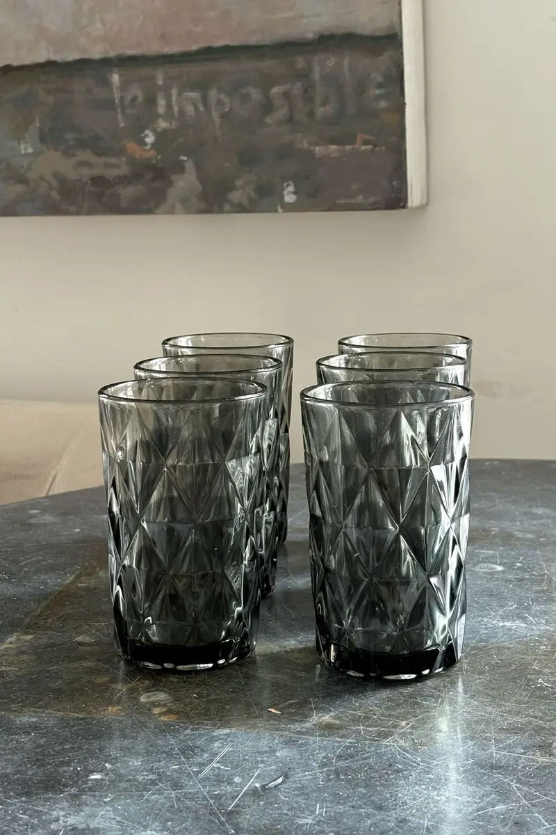 Set 6 Vasos Altos Grises Diseño Rombos