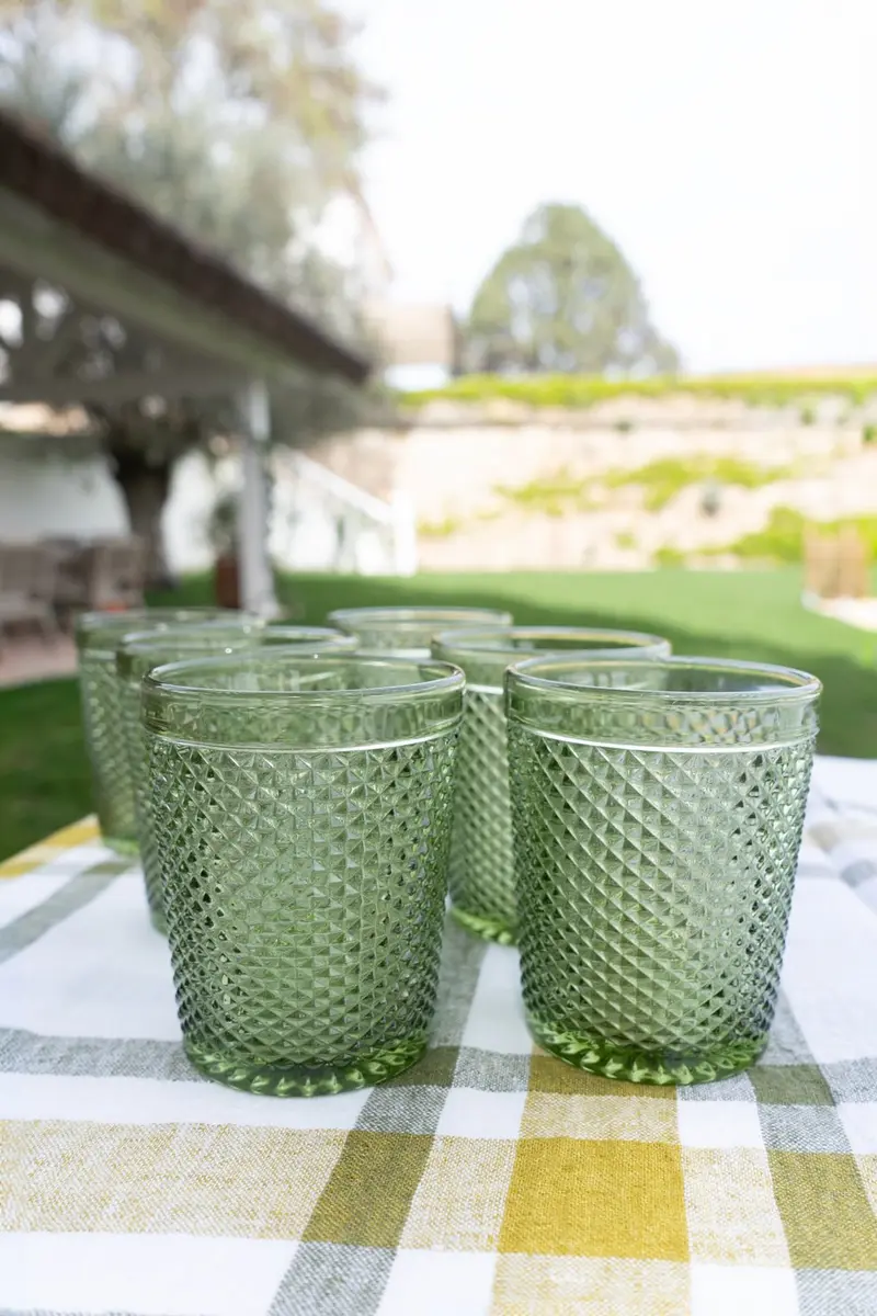 Set 6 Vasos Cristal Verde Picos