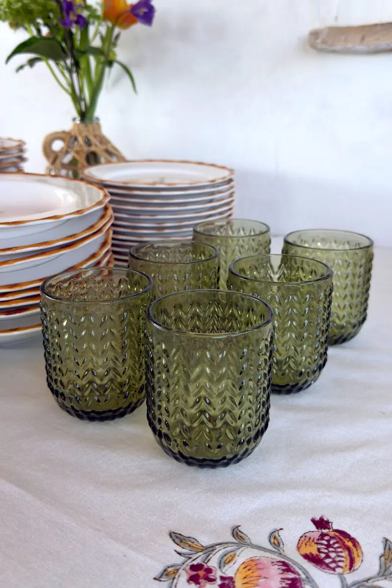 Set 6 Vasos Cristal Verde ZigZag