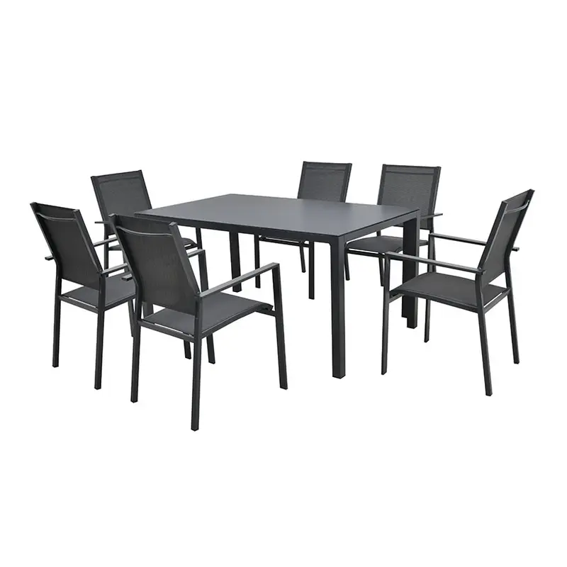 Set 7 Piezas Muebles de Jardín Mallorca | Mesa Cristal + 6 Sillas | Acero Antracita