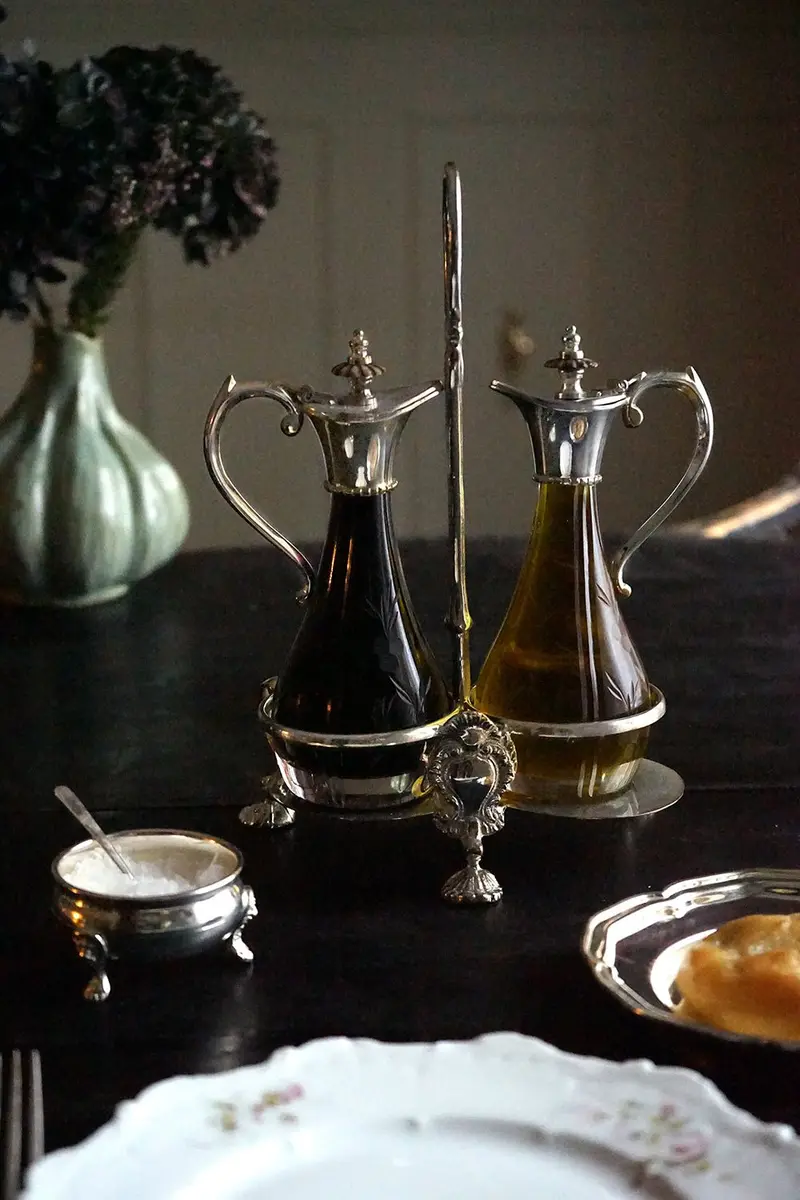Set Aceitera Y Vinagrera De Cristal Y Plata Co