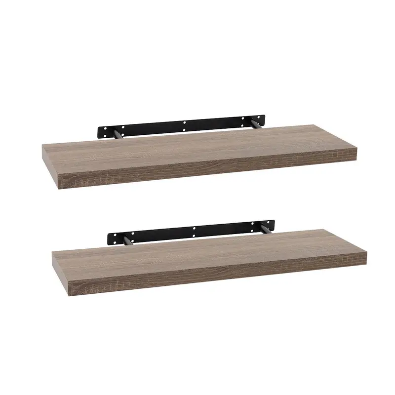 Set de 2 estantes de pared flotantes color madera natural de 80x23,5x3,8 cm