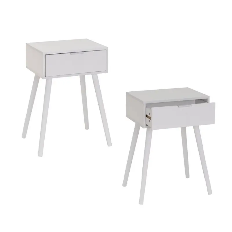 Set de 2 mesitas de noche de 1 cajón laminado color blanco de 45x35x59cm