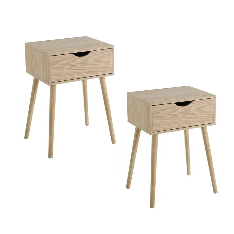 Set de 2 mesitas de noche de 1 cajón laminado color natural de 40x31x58 cm