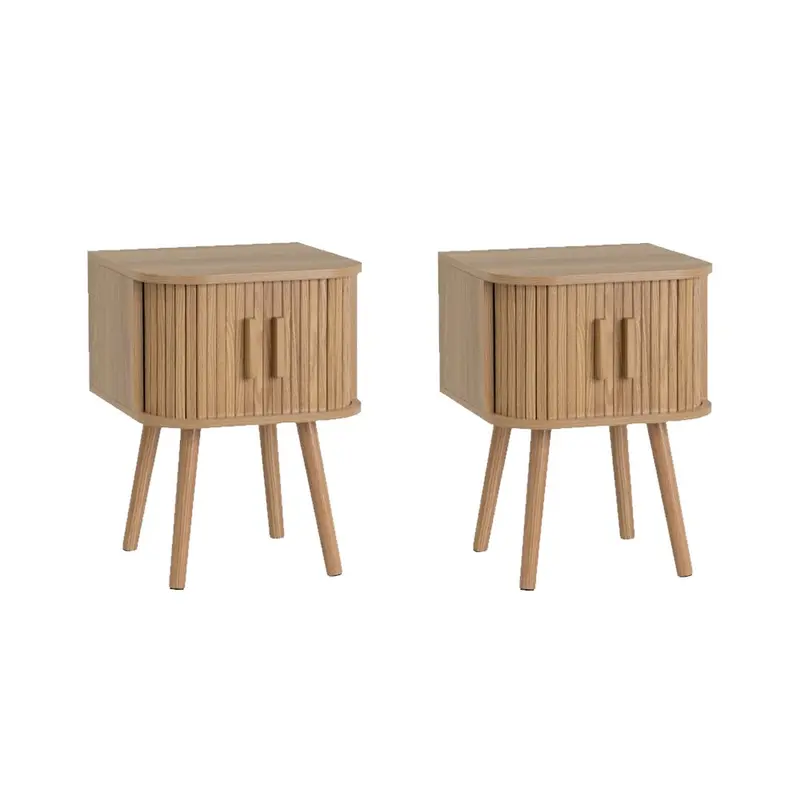 Set de 2 mesitas de noche de MDF color roble, puertas persiana 40x40x53cm