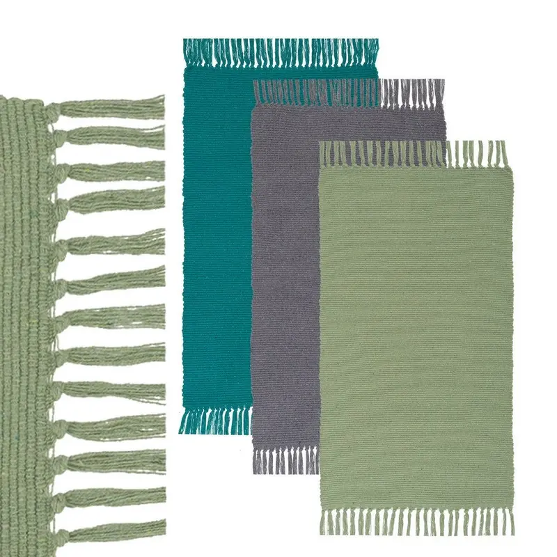 Set de 3 alfombras rectangulares verde azul y gris de algodón de 50x80cm