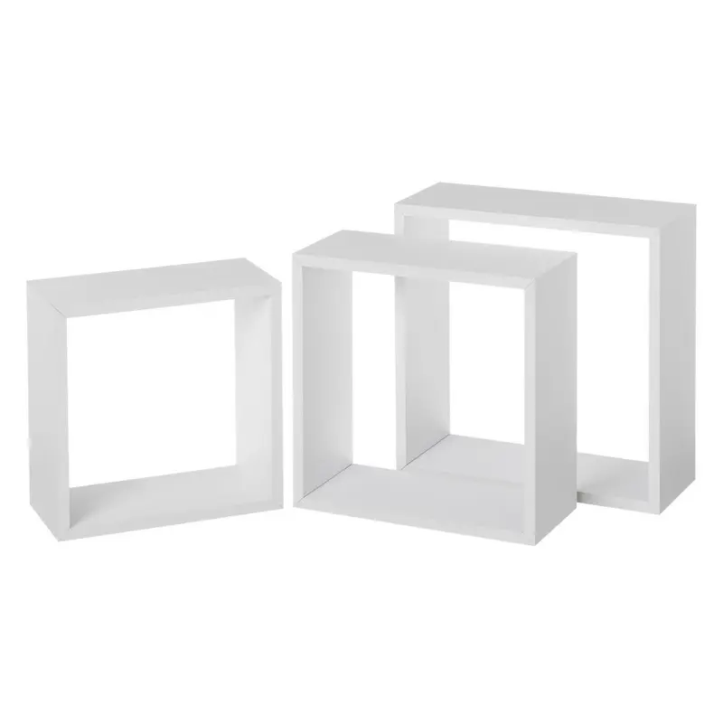 Set de 3 Estantes de Pared Cuadrados Blancos 30x30x12 cm
