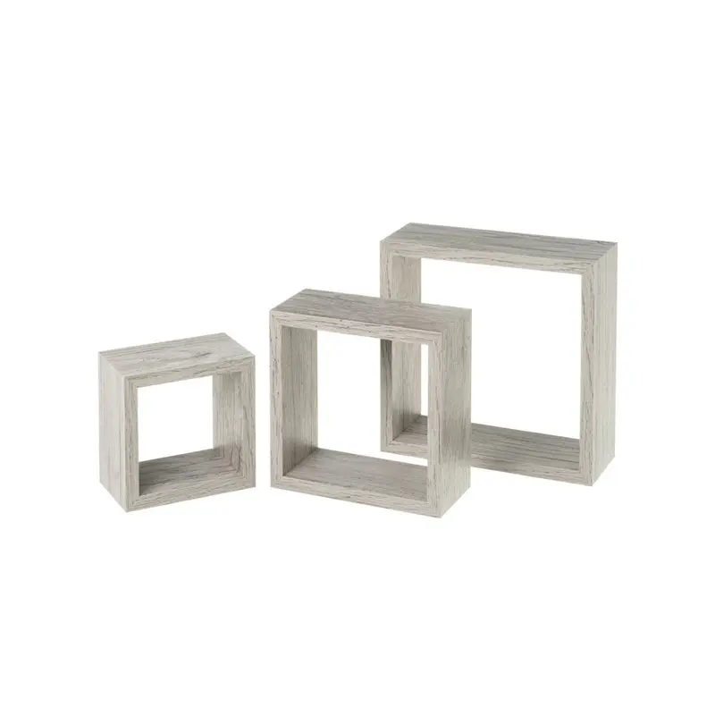 Set de 3 estantes de pared cuadrados grises de 25x25, 20x20 y 15x15 cm