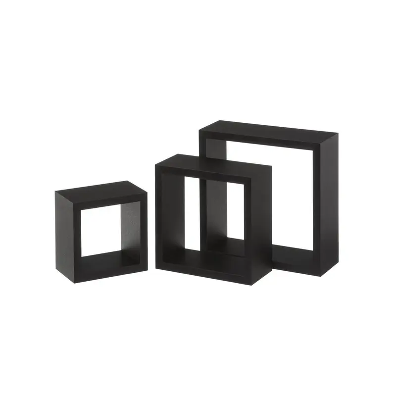 Set de 3 estantes de pared cuadrados negros de 25x25, 20x20 y 15x15 cm
