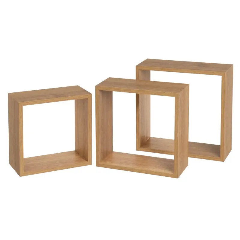 Set de 3 estantes de pared cuadrados roble miel de 30x30, 27x27 y 24x24 cm
