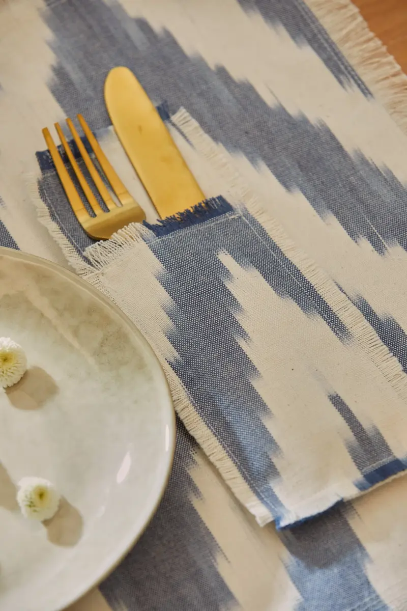 Set de 4 fundas de cubierto de algodón ikat azul Galdana