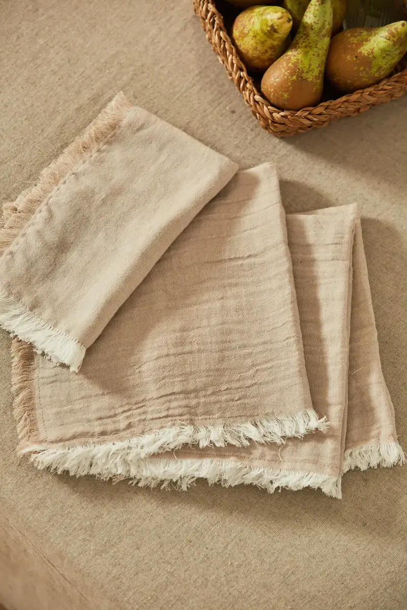Set de 4 servilletas de algodón beige Layer