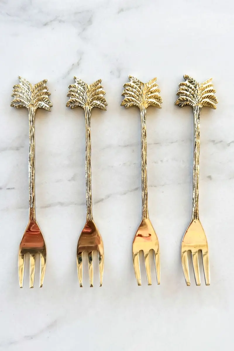 Set De 4 Tenedores De Bronce Con Diseño De Palmeras