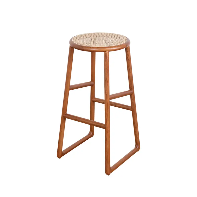 Silla de bar retro Amiens - Nogal/Ratán natural