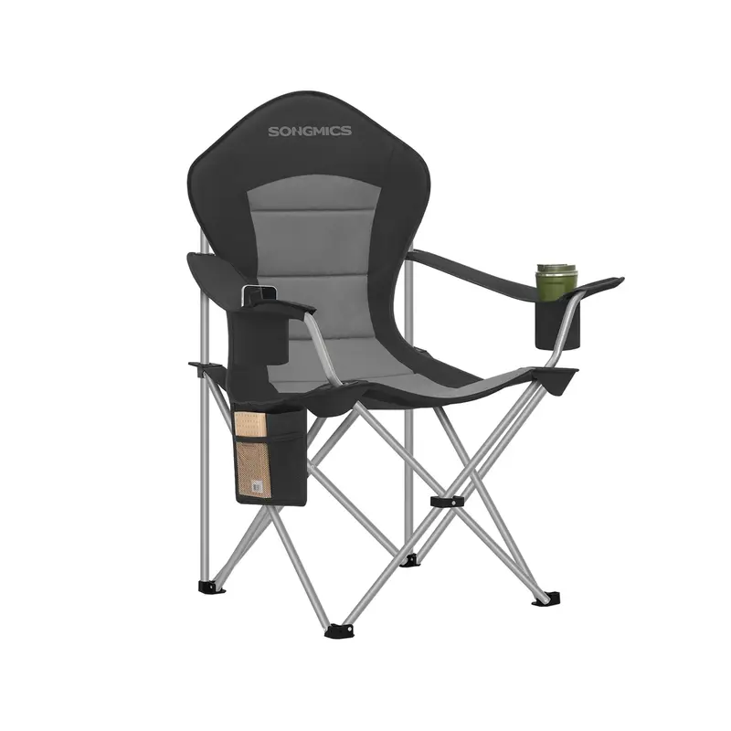 Silla de Camping Plegable con Respaldo Alto y Portavasos
