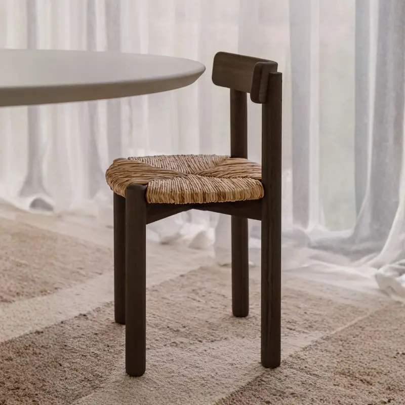 Silla de comedor Arlo - Smoke - Asiento tejido en color natural