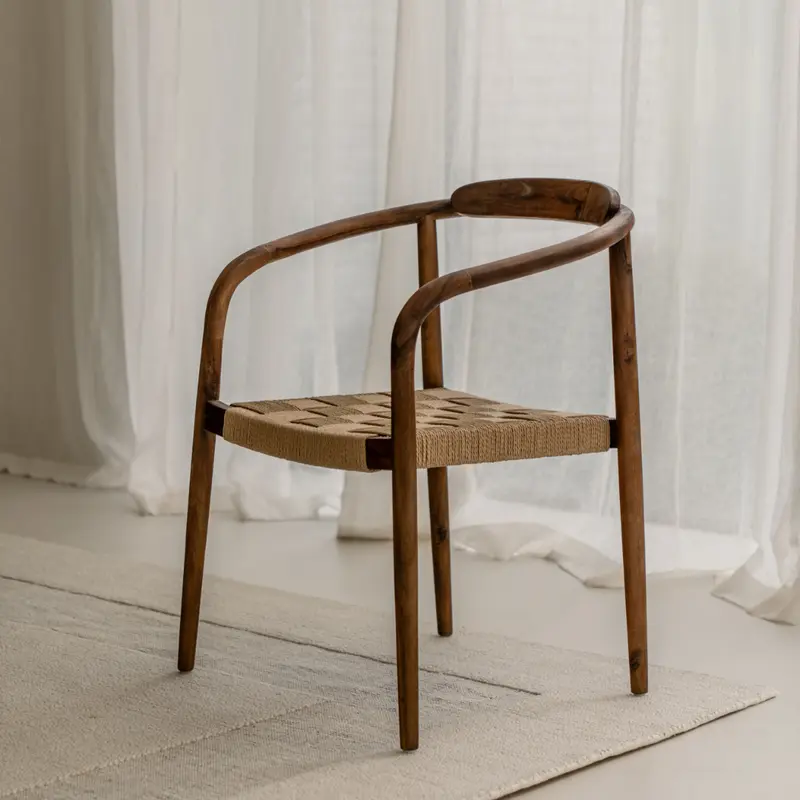 Silla de comedor Burnie - Acacia nogal - Asiento tejido - Respaldo más ancho