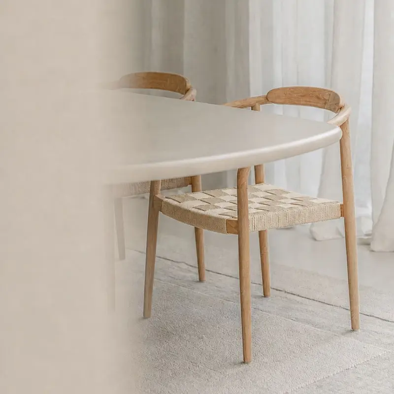 Silla de comedor Burnie - Natural claro - Color roble - Asiento tejido - Respaldo más ancho