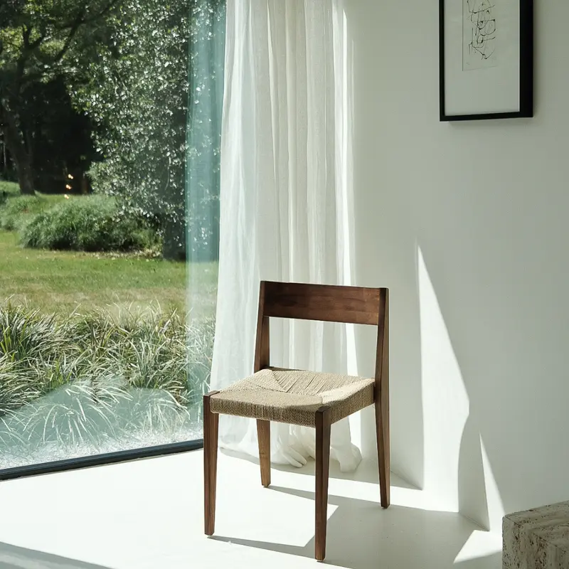 Silla de comedor Chantelle - Nogal de acacia - Asiento tejido con cuerda