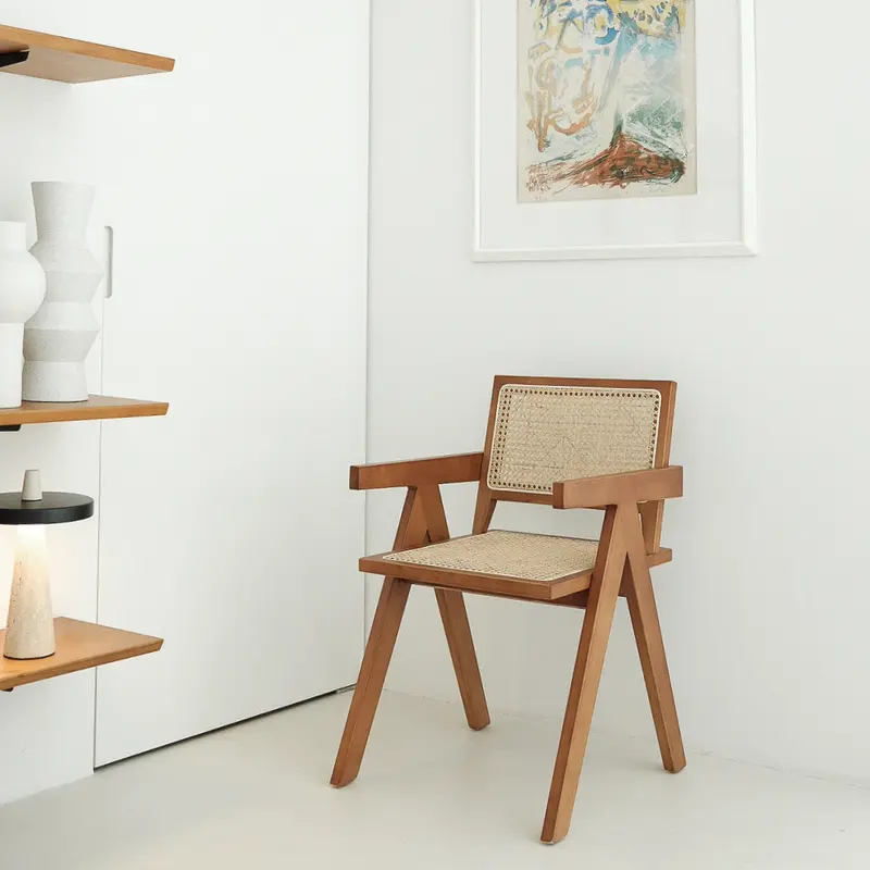 Silla de comedor con reposabrazos - Ambazac - Nogal - Asiento de ratán