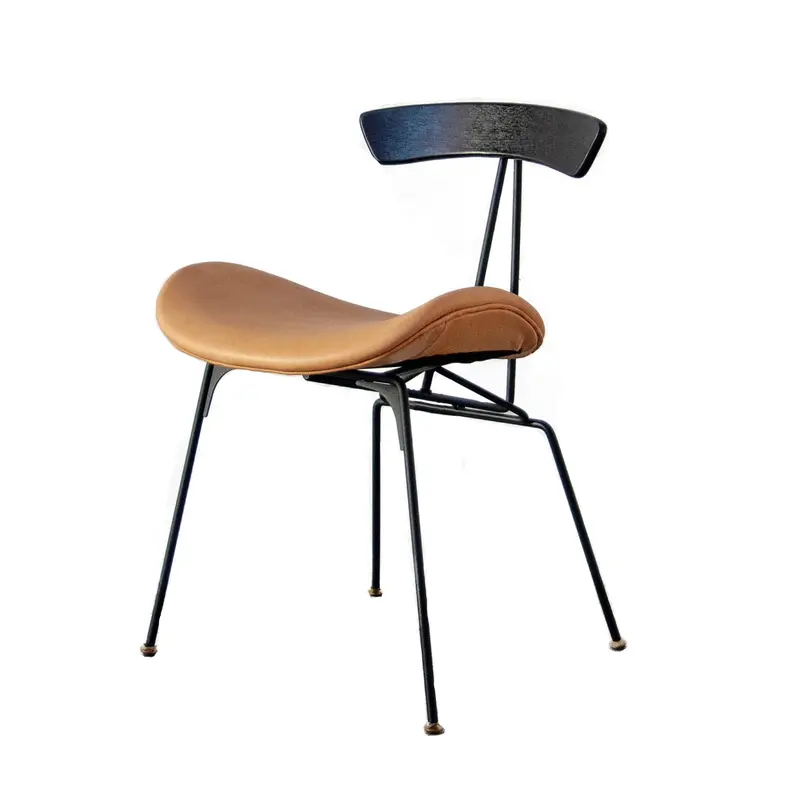 Silla de comedor de cuero - Julia - Cuero Cognac/Negro