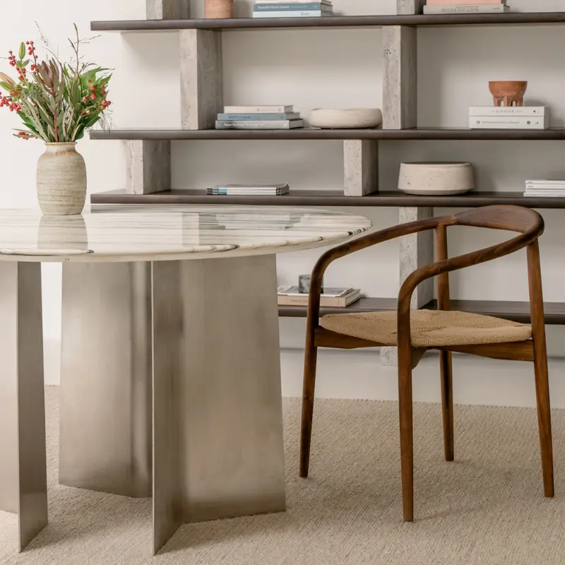 Silla de comedor Ely - Acacia nogal - Asiento rectangular tejido