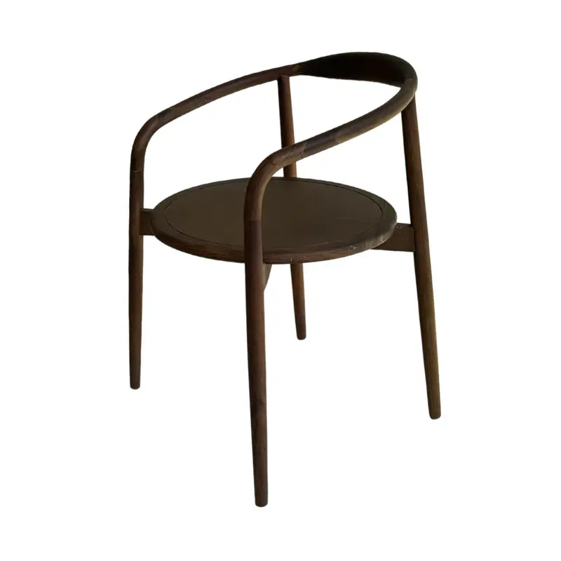 Silla de comedor Ely - Asiento redondo de madera - Madera de acacia con acabado en nogal
