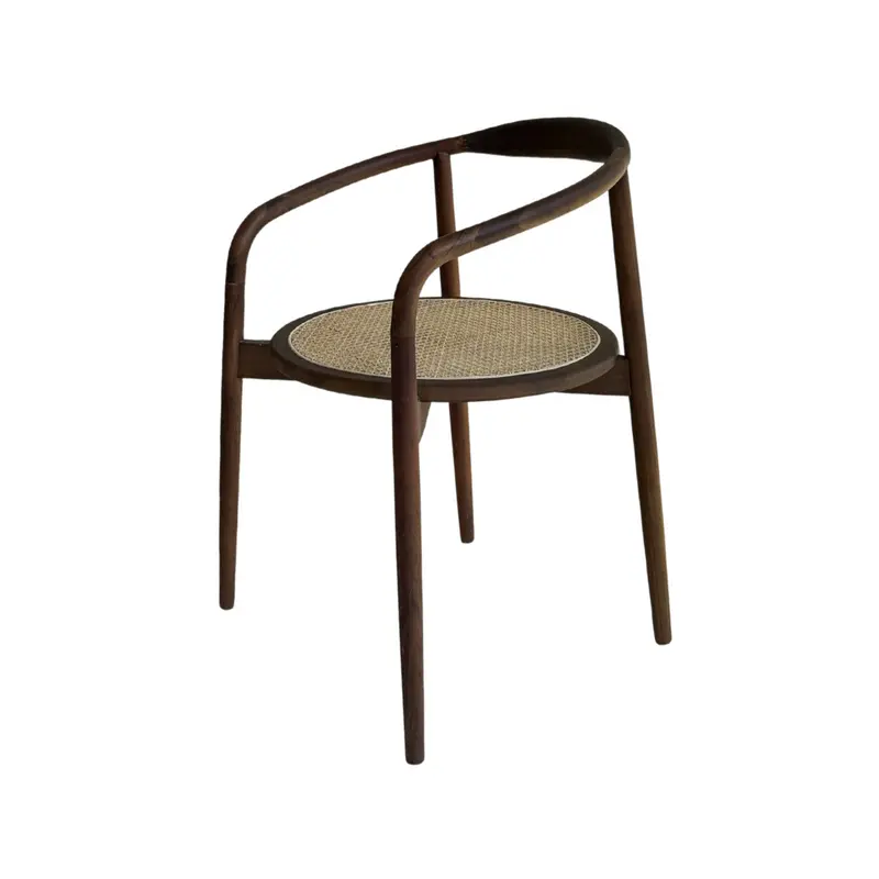 Silla de comedor Ely - Asiento redondo de ratán - Acacia nogal