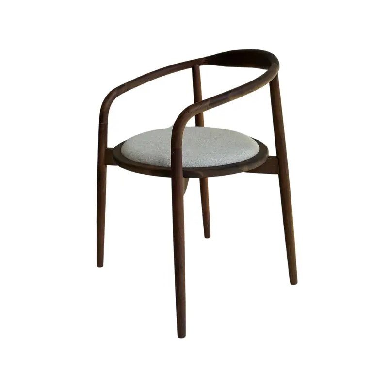 Silla de comedor Ely - Asiento redondo de tela - Nogal oscuro - Madera de acacia - VDF115