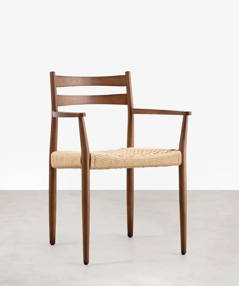 Silla de Comedor en Madera y Cuerda Trenzada con Reposabrazos Nona Arms