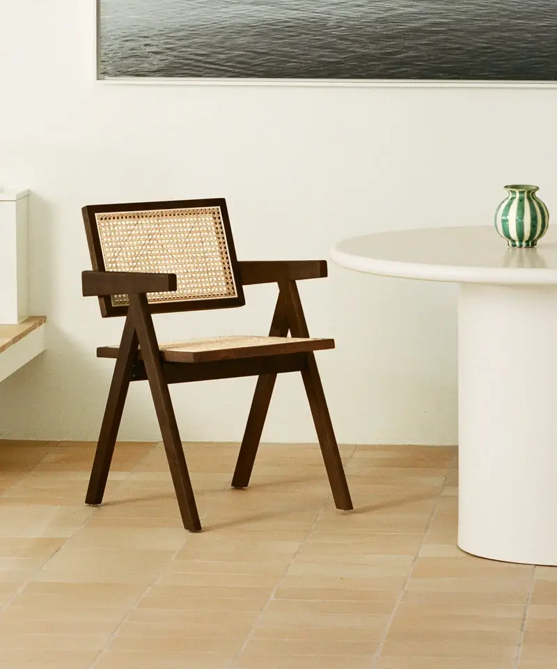 Silla de Comedor en Madera y Ratán con Reposabrazos Chiara Arms