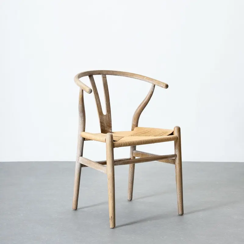 Silla de comedor Ming de madera de olmo marrón con asiento de cuerda