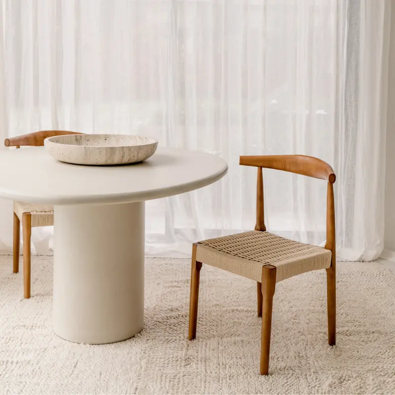 Silla de comedor nogal - Gouzon - Asiento tejido de cuerda