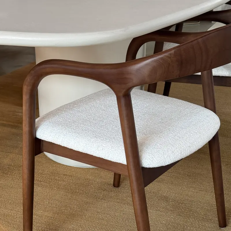 Silla de comedor - Nogal oscuro - Muret - Bouclé marfil - VDF117