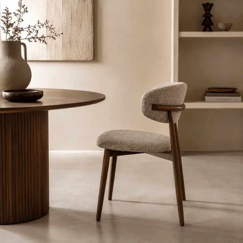 Silla de comedor nórdica acero nogal Olimpo taupe