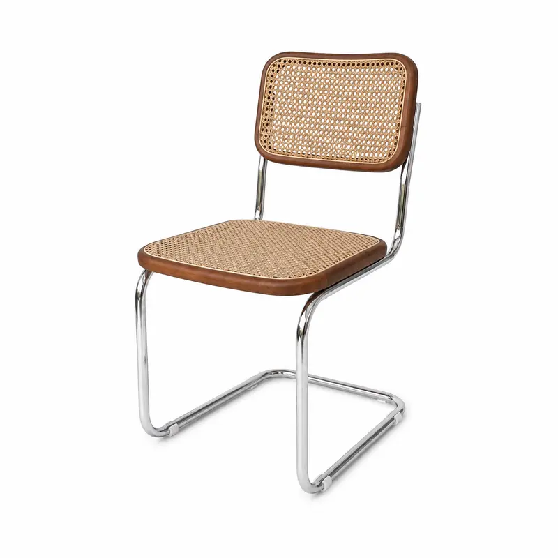 Silla de comedor Swing - Ratán natural - Nogal/Cromo