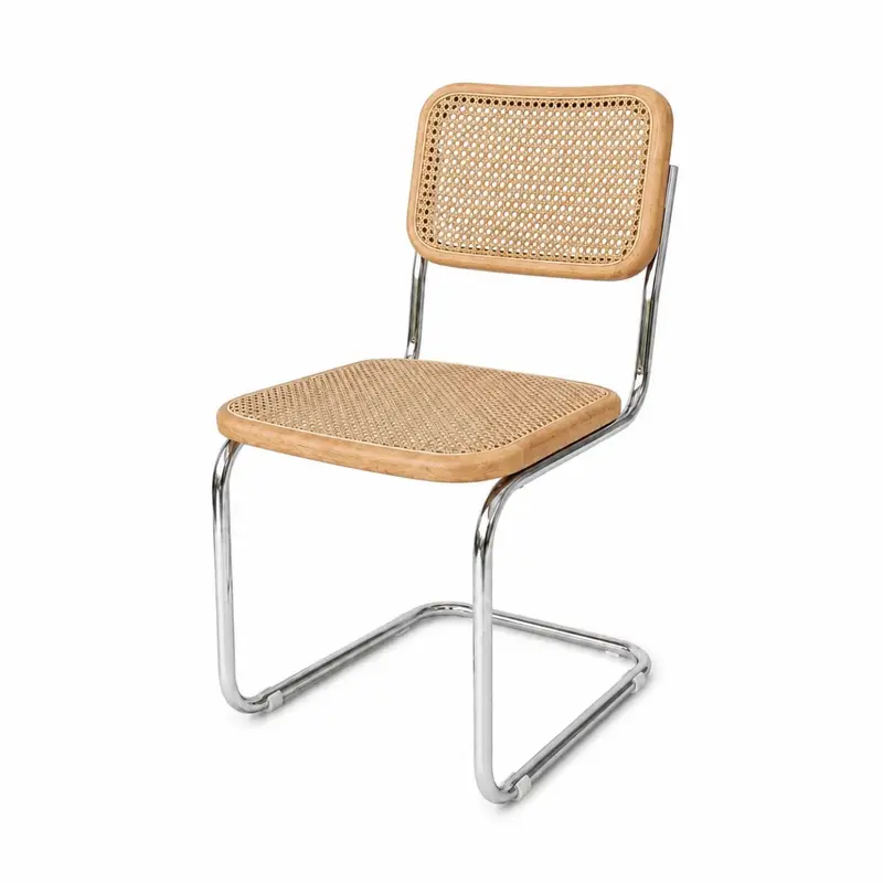 Silla de comedor Swing - Ratán natural - Roble/Cromo