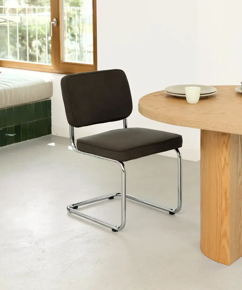 Silla de Comedor Tela de Pana y Metal Anela