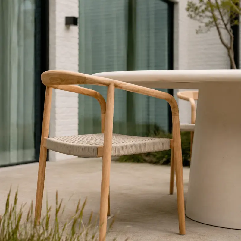 Silla de jardín Dubbo - H75,5 – Teca – Asiento de cuerda – Trenzado 2 por 2