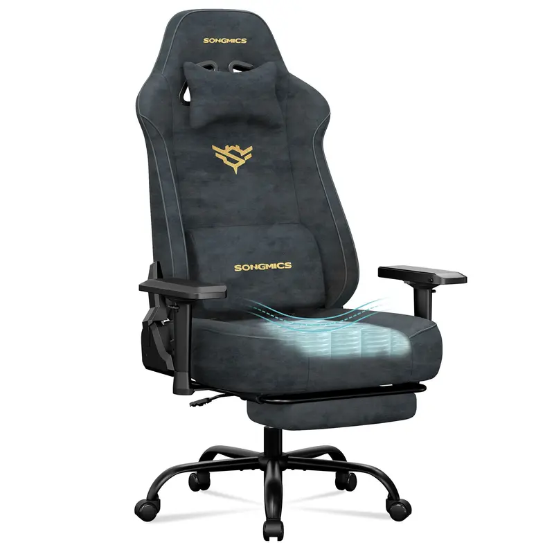 Silla gaming de ante reclinable con reposapiés