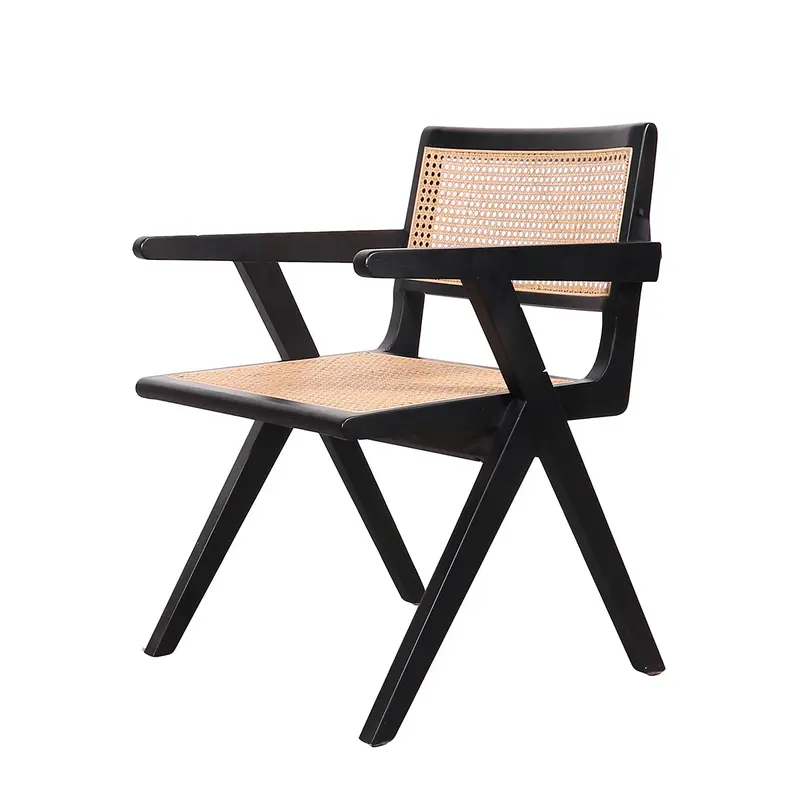 Silla Retro con Apoyabrazos Negro/Cane - Ruben