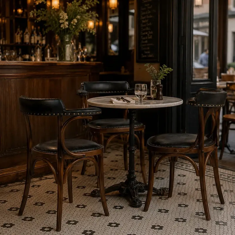 Silla vintage bistro apoyabrazos madera tapizado Bona negro