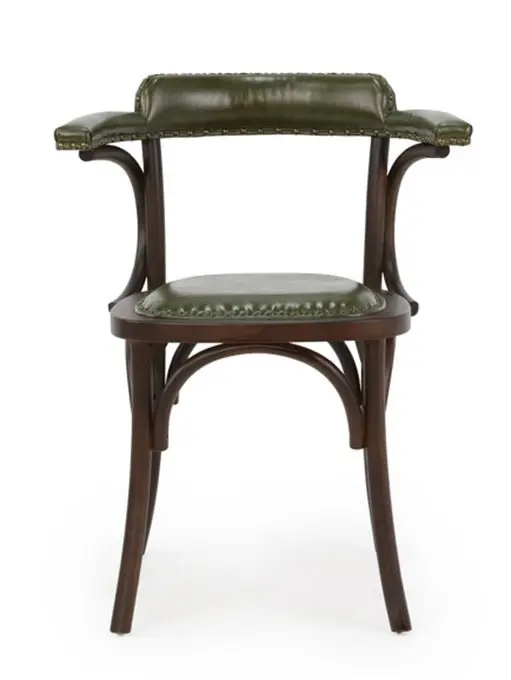 Silla vintage bistro apoyabrazos madera tapizado Bona verde